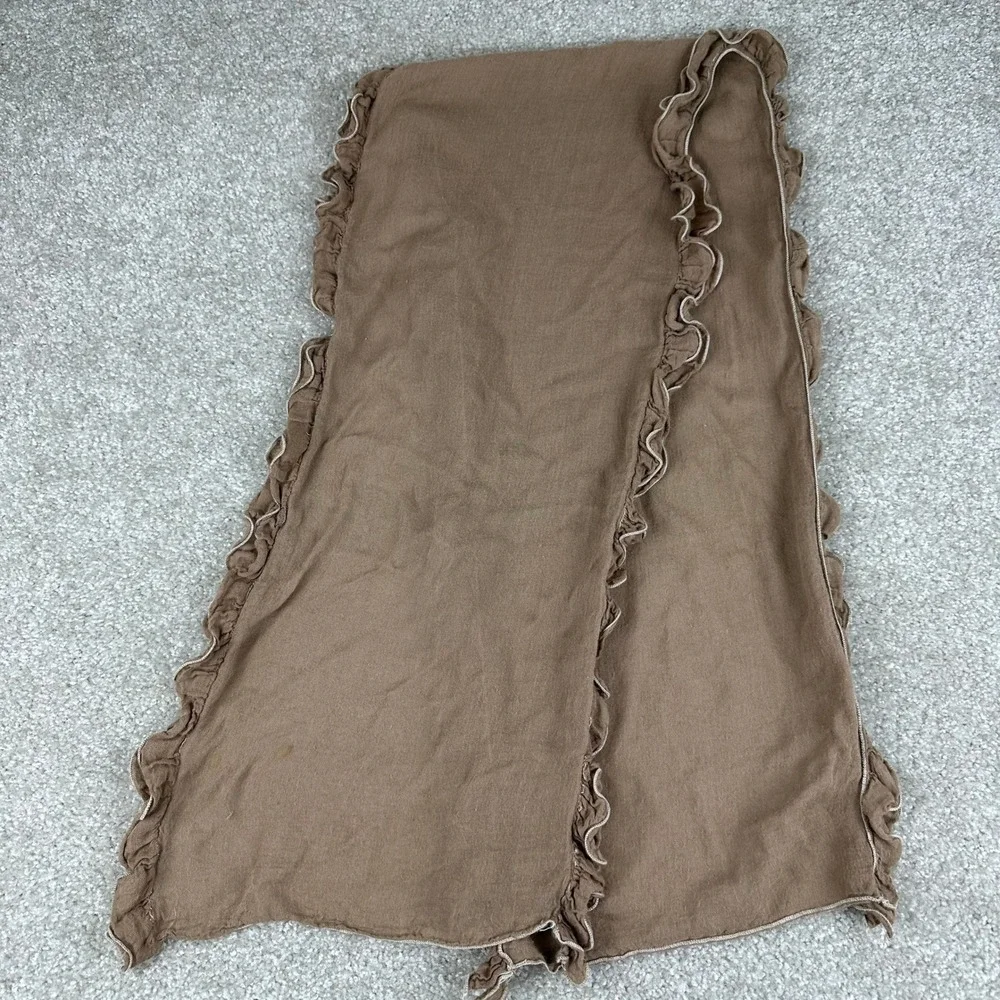 The Limited Brown Ruffle Lettuce Edge Scarf 100% Rayon Gauze Boho Earthy Neutral